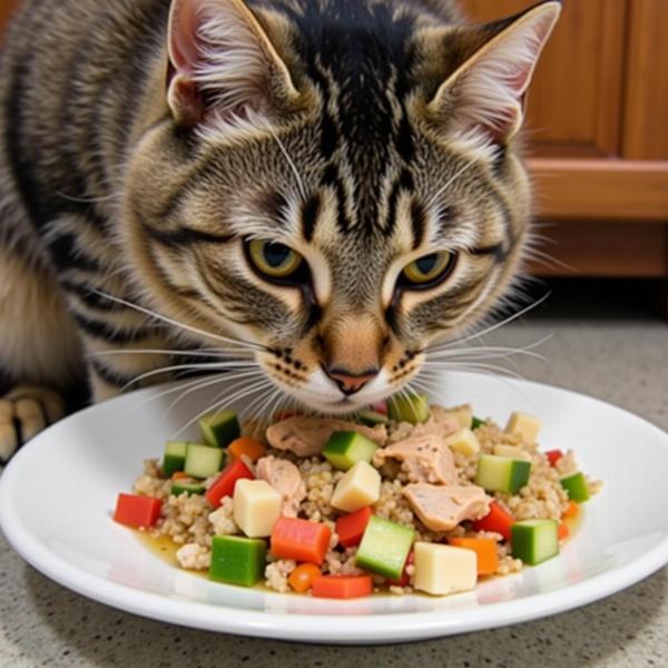 Gato disfrutando de una comida casera