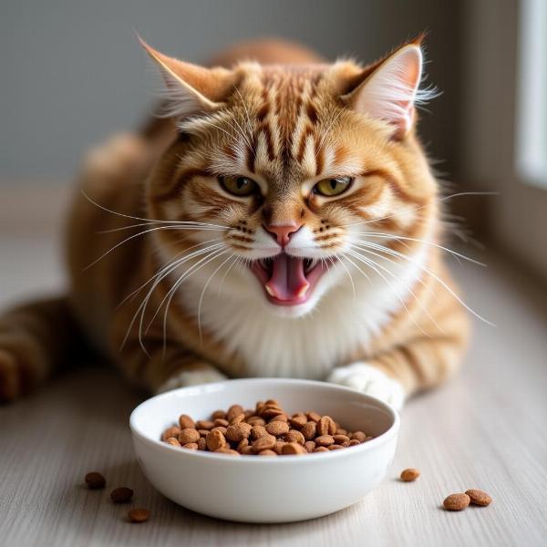 Un gato comiendo comida para gatos