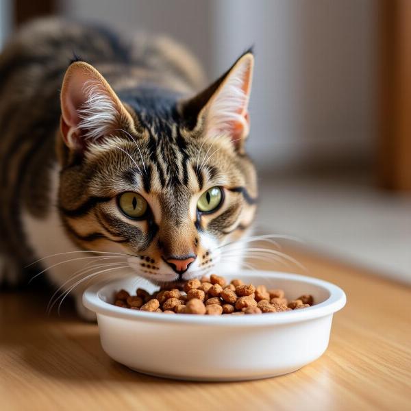 Gato comiendo pienso