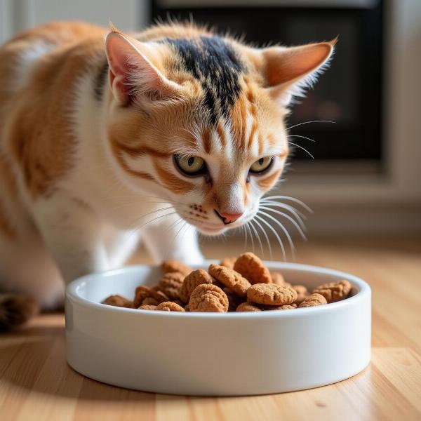 Gato comiendo premios saludables para gatos