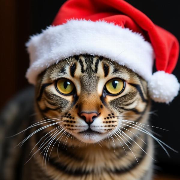 Gato con gorro navideño rojo