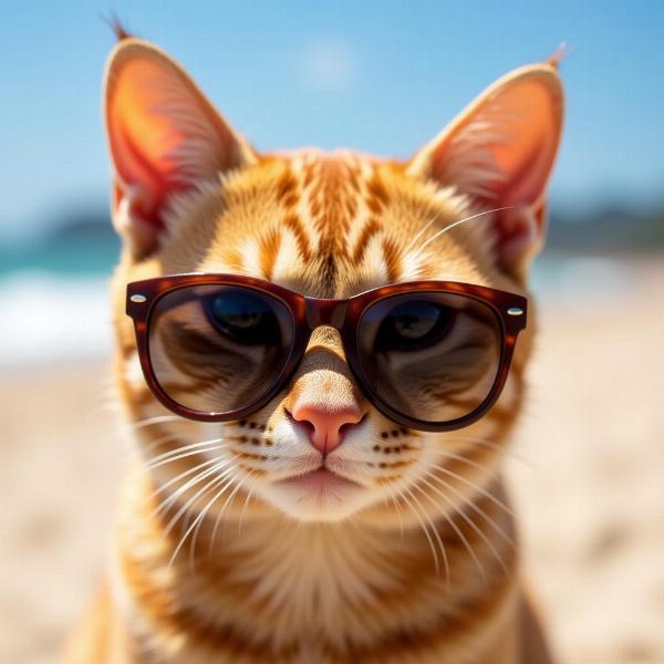 Gato con lentes de sol protegiendo sus ojos