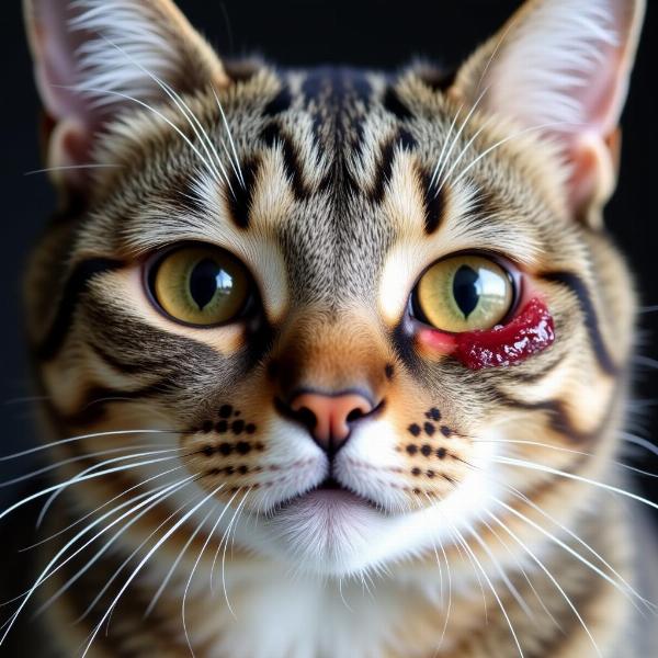 Gato con ojos llorosos mostrando signos de posible infección ocular