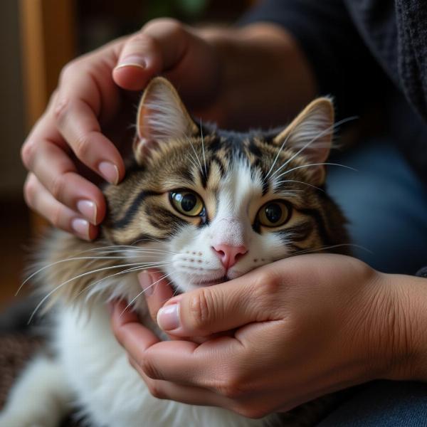 Gato recibiendo consuelo en duelo