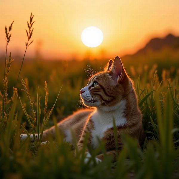 Gato descansando en el campo