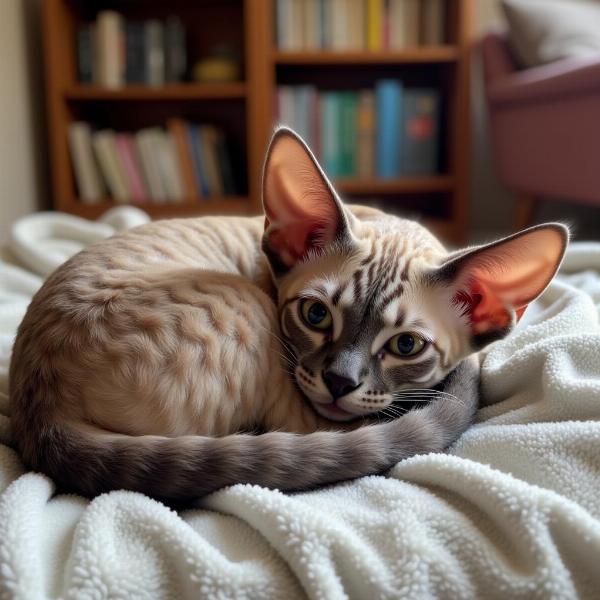 Gato Devon Rex orejas grandes cariñoso