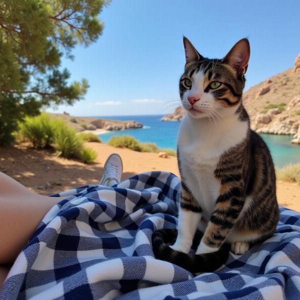 Gato disfrutando de Cabo de Gata con su dueño