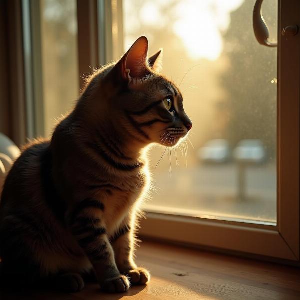 Un gato doméstico contemplativo, similar al Gato con Botas.