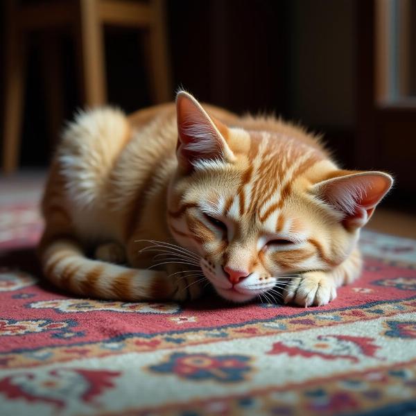 Gato durmiendo en una alfombra Serapi