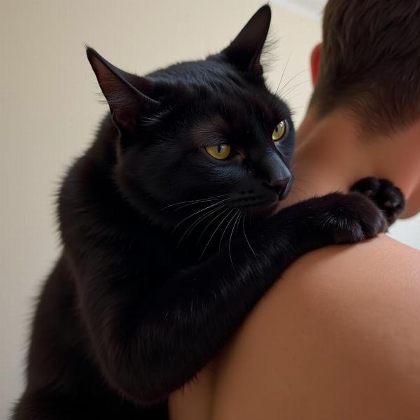 Gato durmiendo en el cuello de su dueño por ansiedad