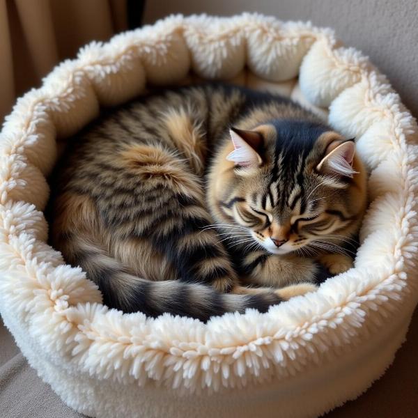 Gato durmiendo en una cama confortable