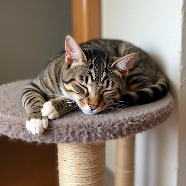 Gato durmiendo en un rascador