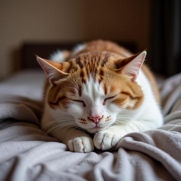 Gato durmiendo en su cobija