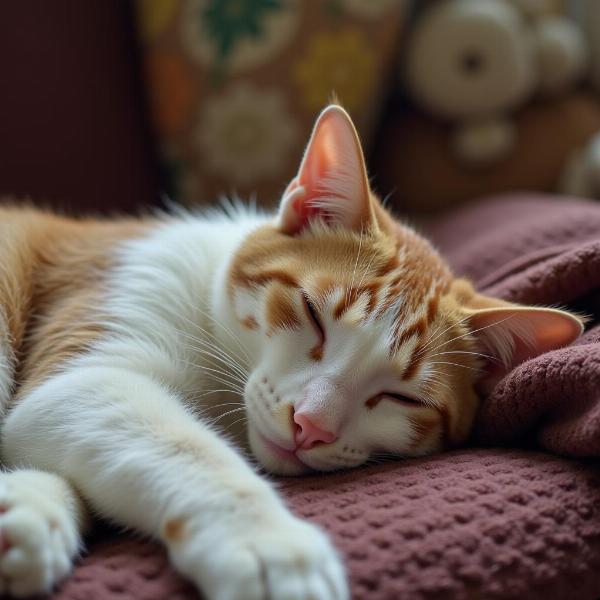 Gato doméstico durmiendo tranquilamente en casa