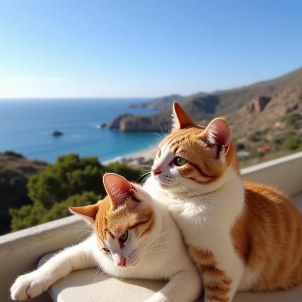 Gato disfrutando del sol en un balcón en Cabo de Gata