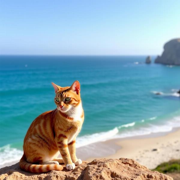 Gato disfrutando del paisaje en Cabo de Gata, Almería