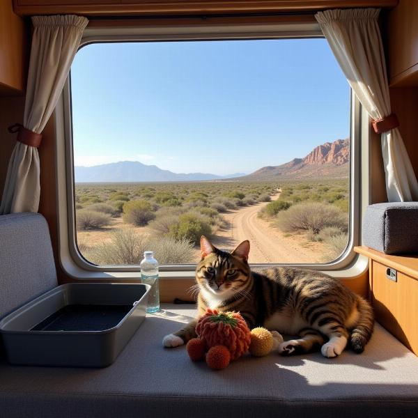 Gato relajado en camper en Cabo de Gata