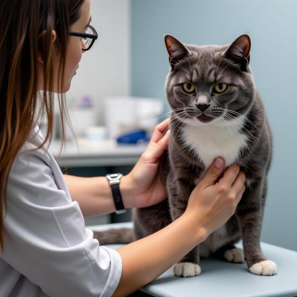 Un gato siendo examinado por un veterinario