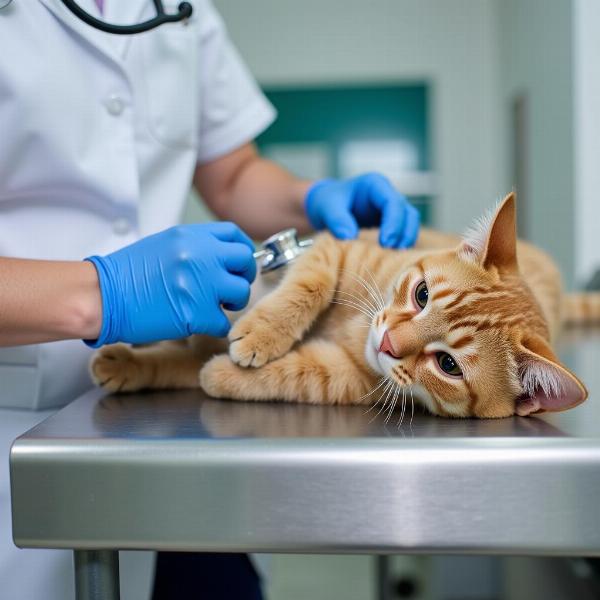 Gato siendo examinado por un veterinario