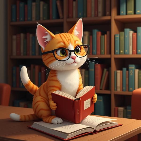 Gato leyendo un libro