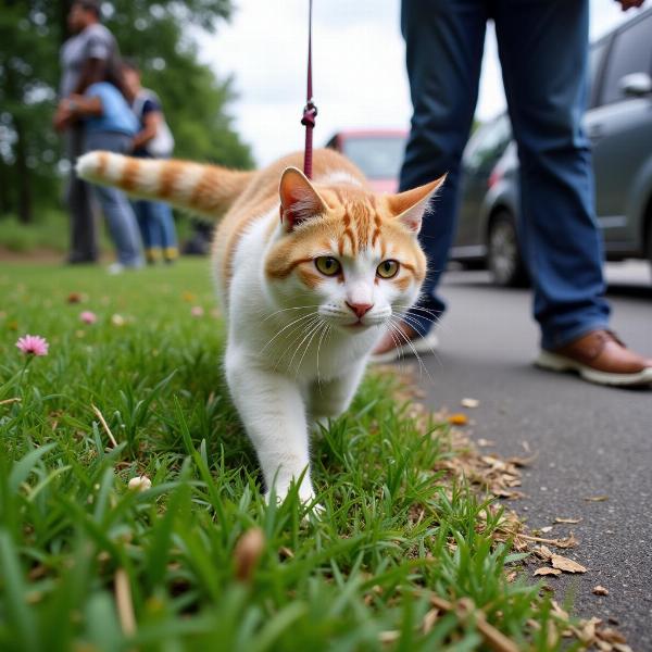 Gato en una parada de autobús durante un viaje largo