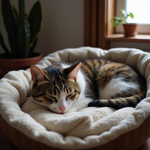 Gato enfermo en casa en reposo