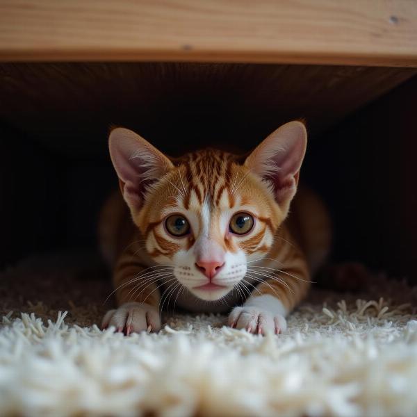 Gato escondido después del ataque de un perro