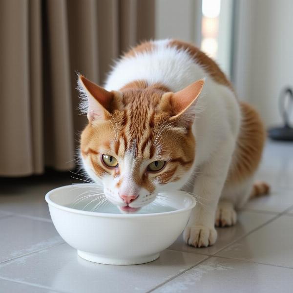 Gato esterilizado bebiendo agua