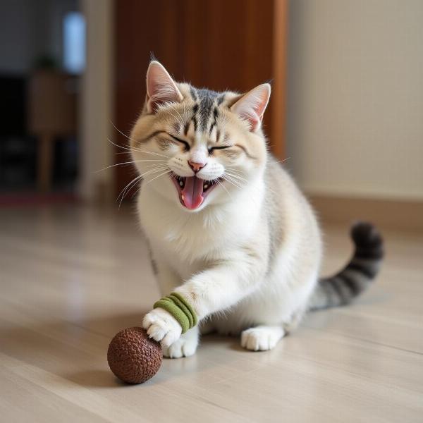 Gato esterilizado jugando con un juguete