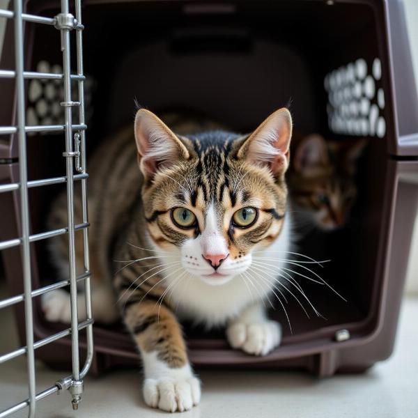 Gato estresado en una transportadora