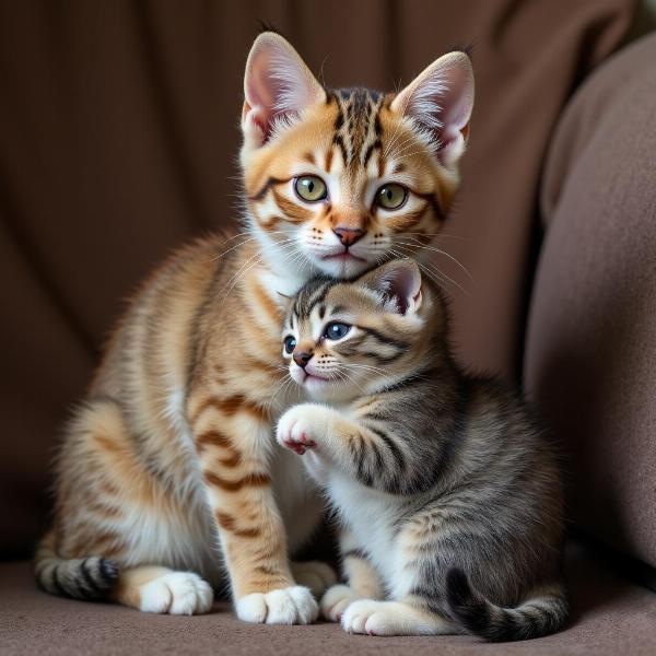 Gato exótico bebé con su madre.