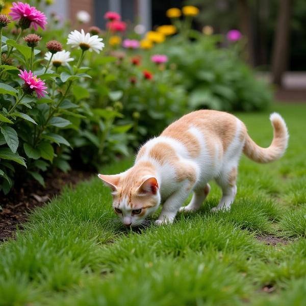 Gato explorando el jardín