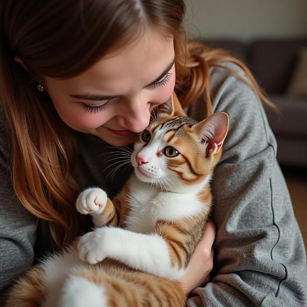 Gato feliz con su dueño