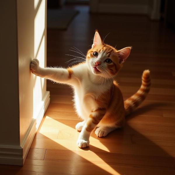 Gato intentando atrapar un rayo de luz