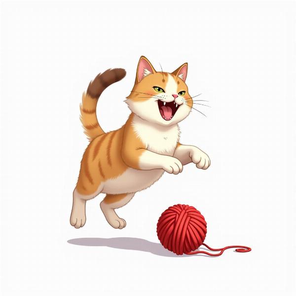 Gato japonés jugando con una pelota de lana en formato PNG