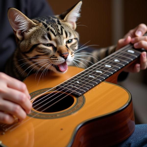 Gato Jugando con Guitarra