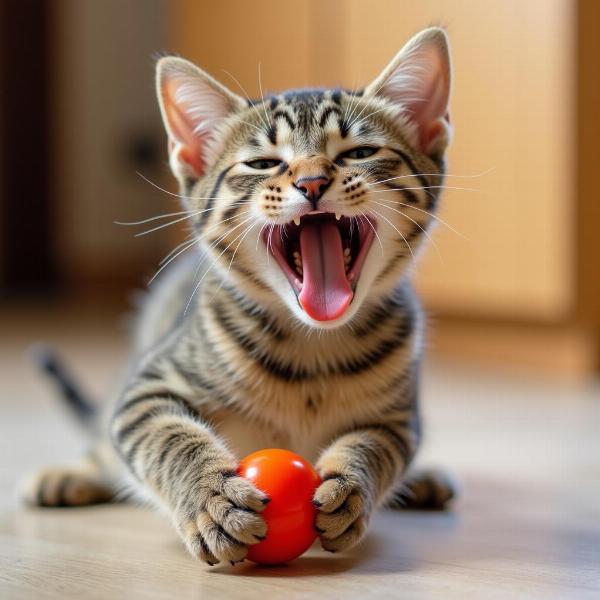 Gato jugando con un juguete