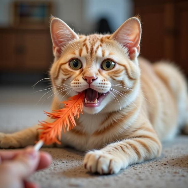 Un gato jugando con un juguete seguro