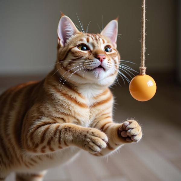 Gato jugando con un juguete interactivo