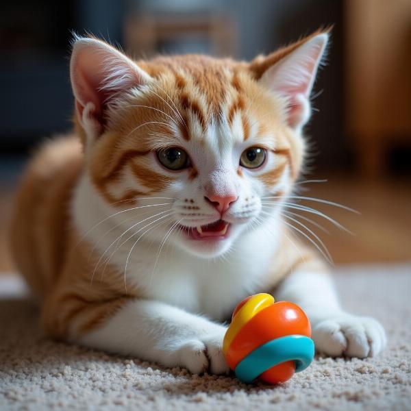 Gato jugando con juguetes interactivos