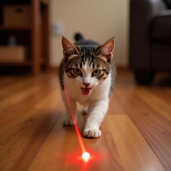 Gato jugando con un puntero láser