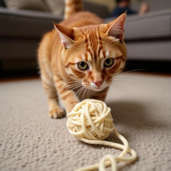 Gato jugando con una pelota de lana