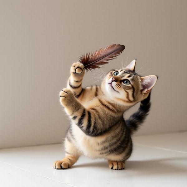 Gato jugando con una pluma