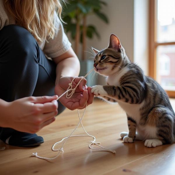 Gato jugando con su dueño