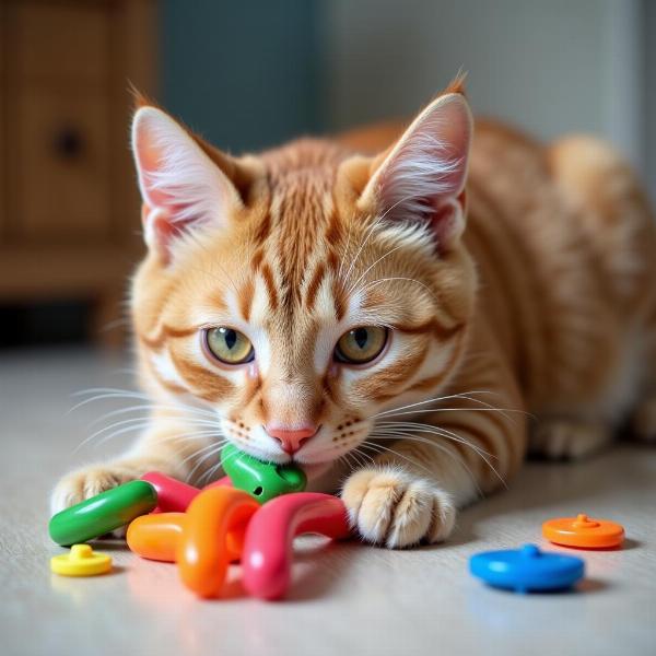 Gato jugando con un juguete interactivo