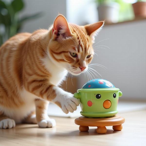 Gato jugando con un juguete interactivo para reducir el estrés y la ansiedad