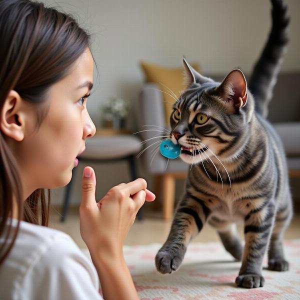 Gato jugando para distraer a una persona ansiosa