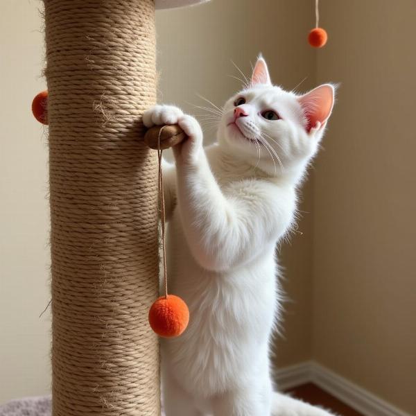 Gato jugando con un rascador