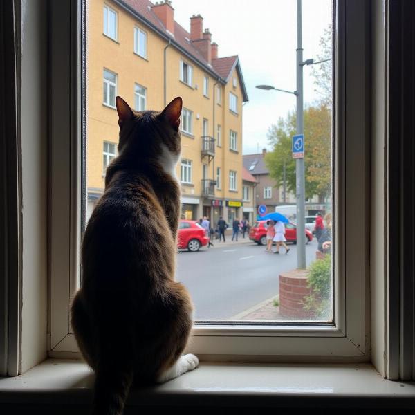 Gato jugando en la ventana