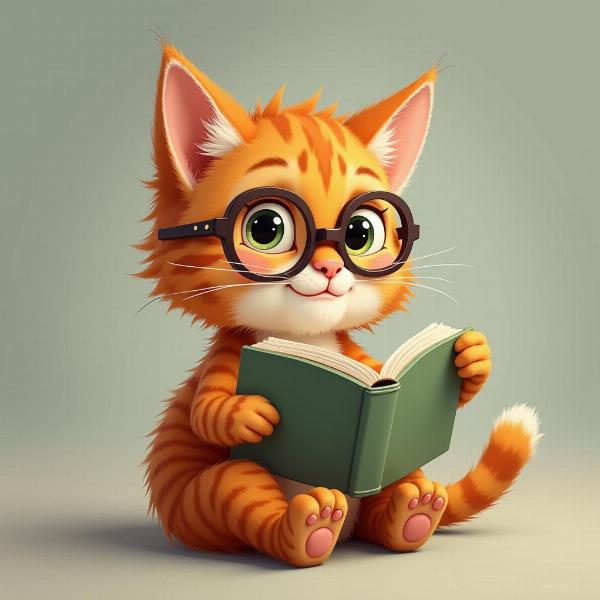 Gato leyendo un libro infantil